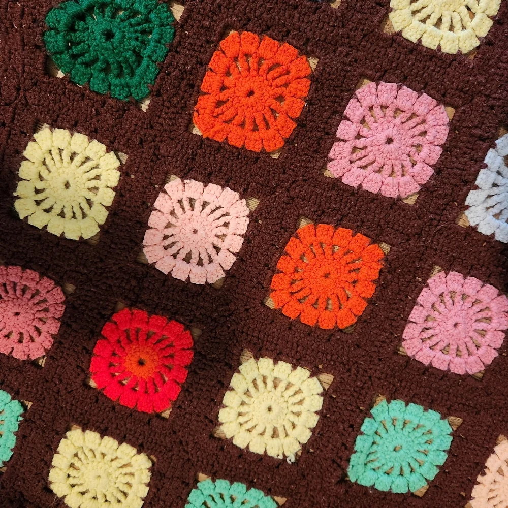 Granny Square Afghan Homemade Crochet Blanket Roseanne Style 36